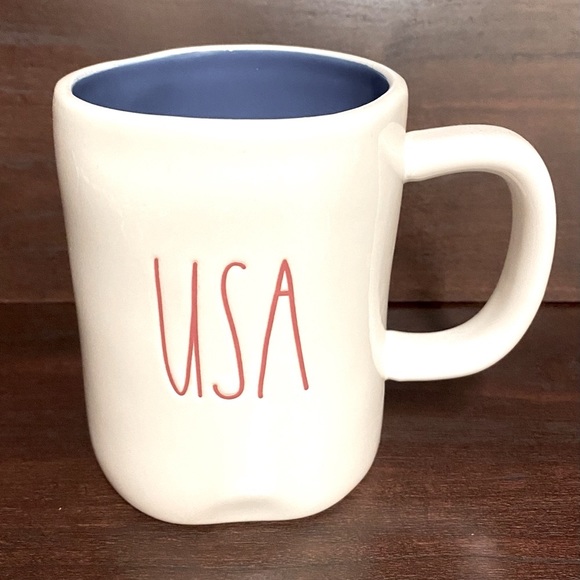 New Rae Dunn USA Mug blue interior red writing - Picture 1 of 1